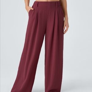 HALARA High Waisted Pocket Wide Leg Flowy Solid Palazzo Casual Linen-Feel Pants